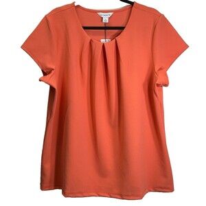 Liz Claiborne Top Women's Sz 1X Rose Pleated Front Casual/Business Short Sleeved